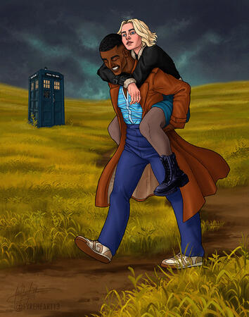 "Piggy Back Ride" - 15th Doctor and Ruby Sunday Digital Painting