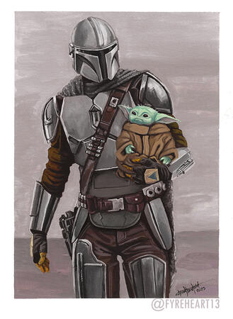 "Space Dad" - The Mandalorian Painting, Gouache on Watercolor Paper