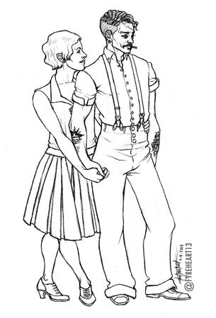 1920's Jack Sparrow with Original Character, Melody. Pencil Sketch