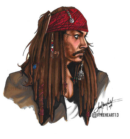 Captain Jack Sparrow - Pen and Marker Drawing.