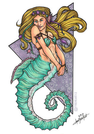 "Seahorse Mermaid" - Mermay Marker drawing.