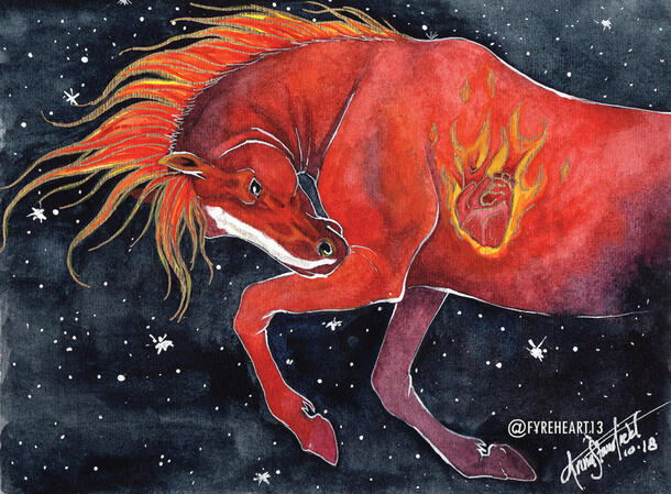 "Goodnight Fireheart" - Watercolor Memorial Painting. My horse, Tanzen.