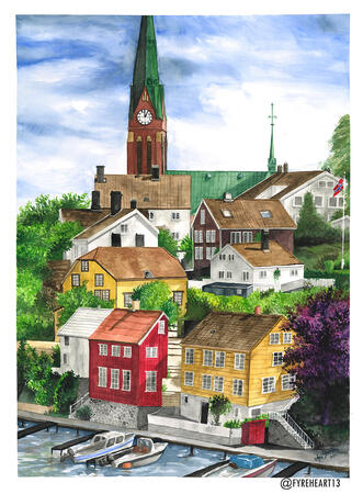 Arendal - Watercolor Painting. Gift for my sister.